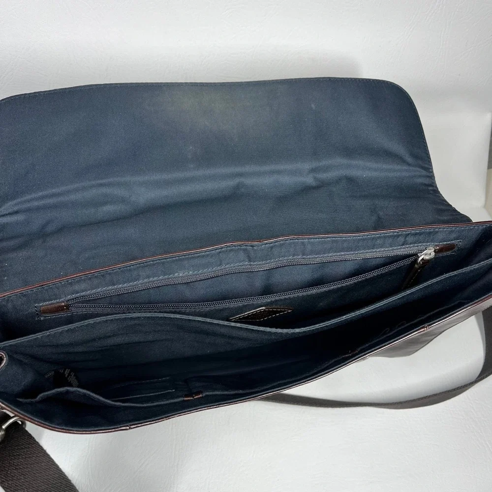 Fossil Mens Dark Brown Leather Messenger Bag Briefcase Laptop Satchel MBG9044